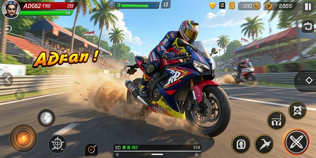 Tampilan gameplay seru balapan motor di ADG62.