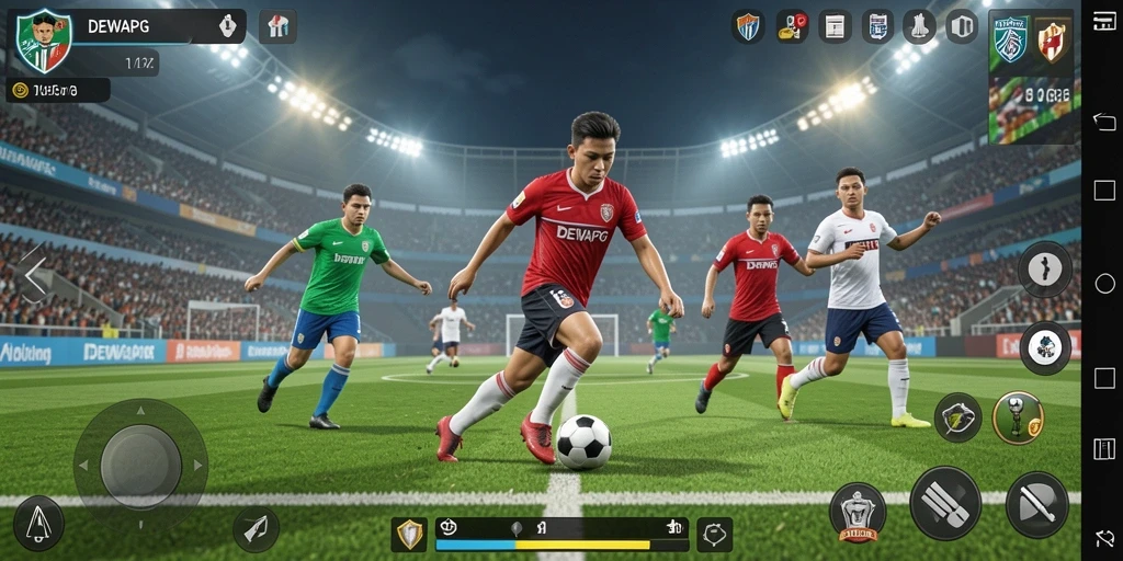 Tampilan gameplay mendebarkan dalam permainan sepak bola.