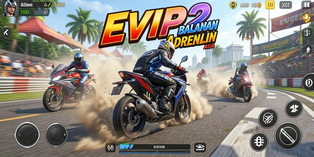 Tampilan gameplay EVIP2 yang seru saat balapan motor.