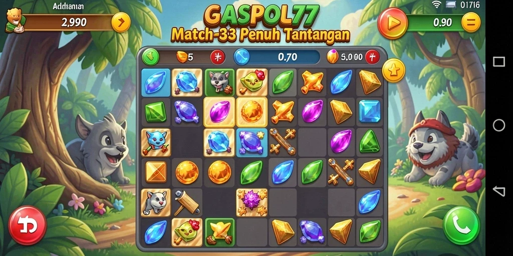 Tampilan menarik dari gameplay GASPOL77 dengan tantangan Match-3.