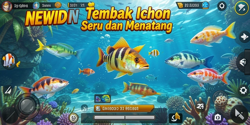 Screenshot gameplay menunjukkan momen seru menembak ikan.