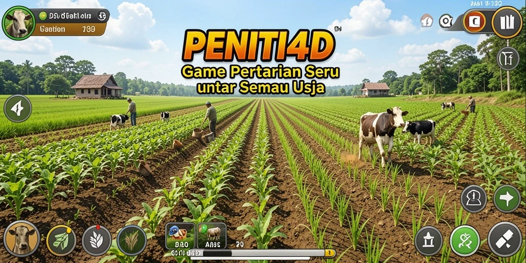 Tampilan gameplay <strong>PENITI4D</strong> yang menampilkan ladang dan tanaman yang subur.