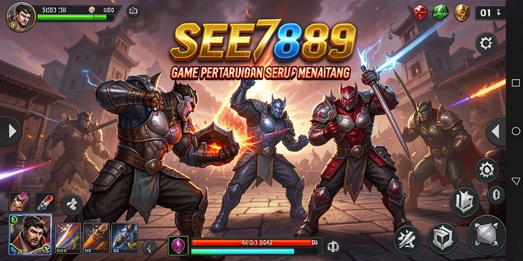 Screenshot menampilkan pertarungan seru di arena dengan karakter beraksi.