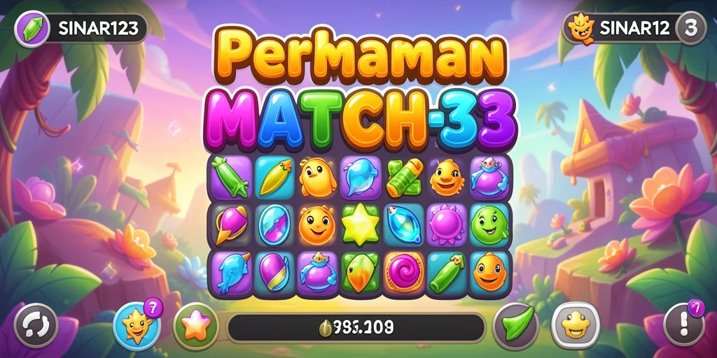 Tangkapan layar gameplay SINAR123 yang menunjukkan aksi Match-3 yang seru.